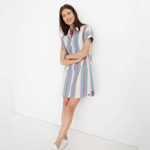 Madewell Linen Blend Central Shirtdress in Flagstaff Stripe - Picture 1 of 12